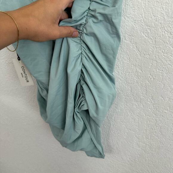 NEW NWT Aritzia Contour Square Neck Ruched Thong Bodysuit Aquamarine Green L - Picture 13 of 15